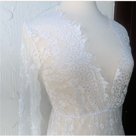 LAST 1 Large! NEW White Lace V Neck Floor Length Dress Maxi Dress - Picture 9 of 14
